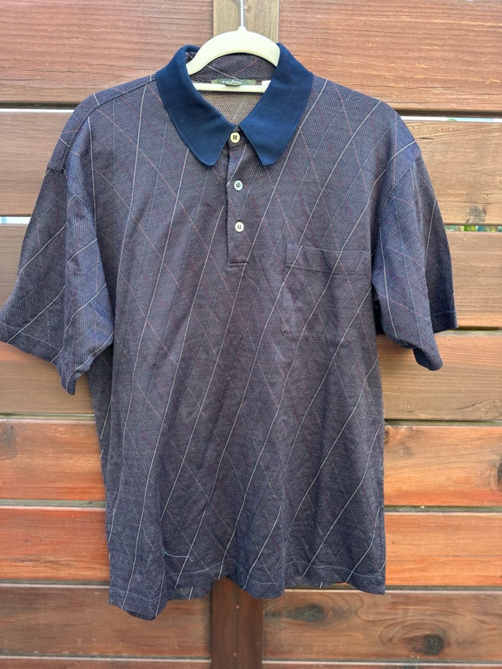 Ermenegildo Zegna Navy Polo with Diagonal Pinstripes